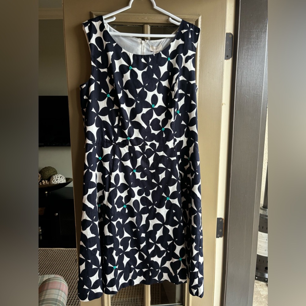 LOFT navy/white dress w/ turquoise embellishments - NWT! (size 16)